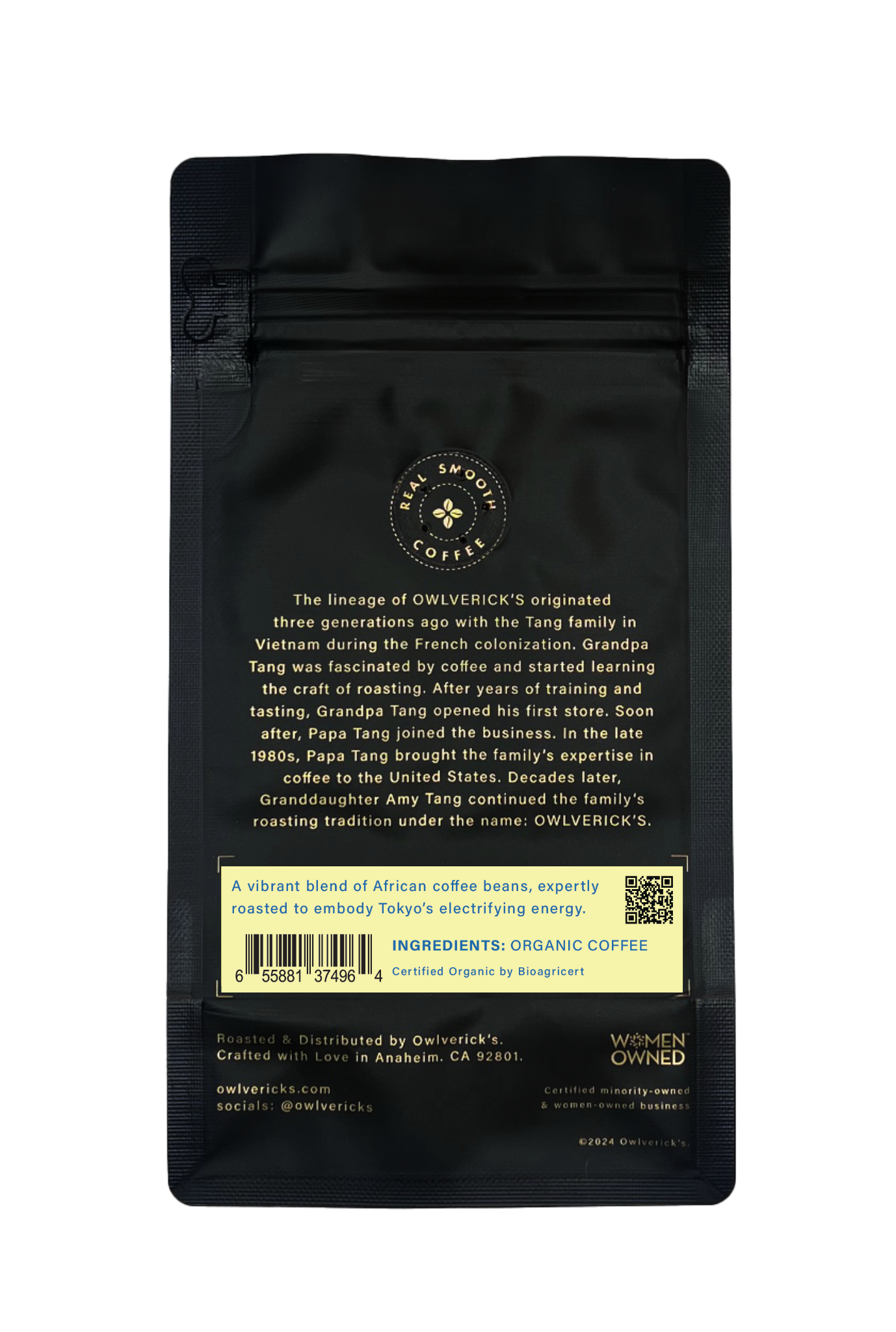 Tokyo Lights Coffee Bag (Back) with small coffee flower design