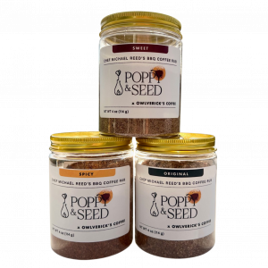 Trio of Bbq Coffee Rubs including Original, Spicy and Sweet in cans