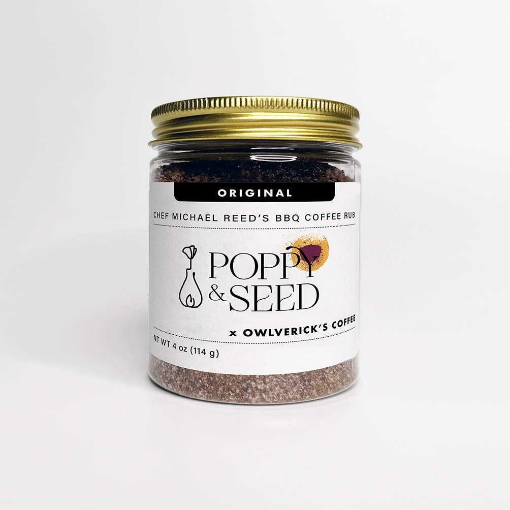 Original BBQ Coffee Rub Can with Poppy and Seed Logo