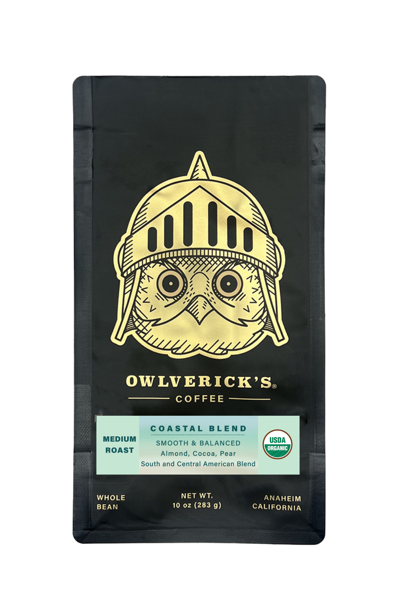 Coastal Blend Coffee Bag (Front) with Large Owl Design