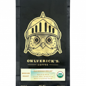 Daybreak Decaf Coffee Bag (Front) with Large Owl Design